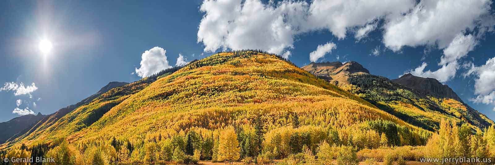 Autumn color on the foothills of Hayden Mountain, as seen from US Hwy. 550, in Colorado’s San Juan Mountains